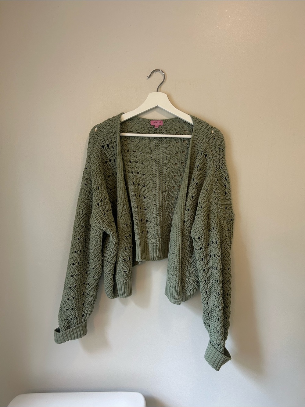Francesca's Collections Olive Green Open-Front Knit Cardigan